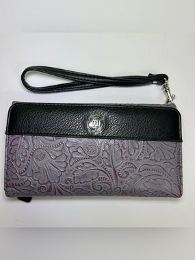 Stone Mountain Floral Embossed Wristlet Wallet Purple Gray Black RFID Organizer